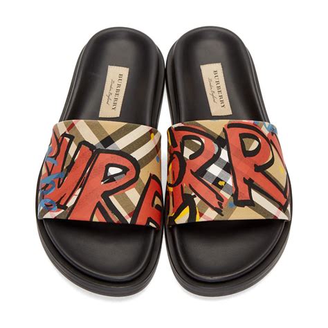 burberry slides graffiti|Burberry Graffiti Print Vintage Check Slides .